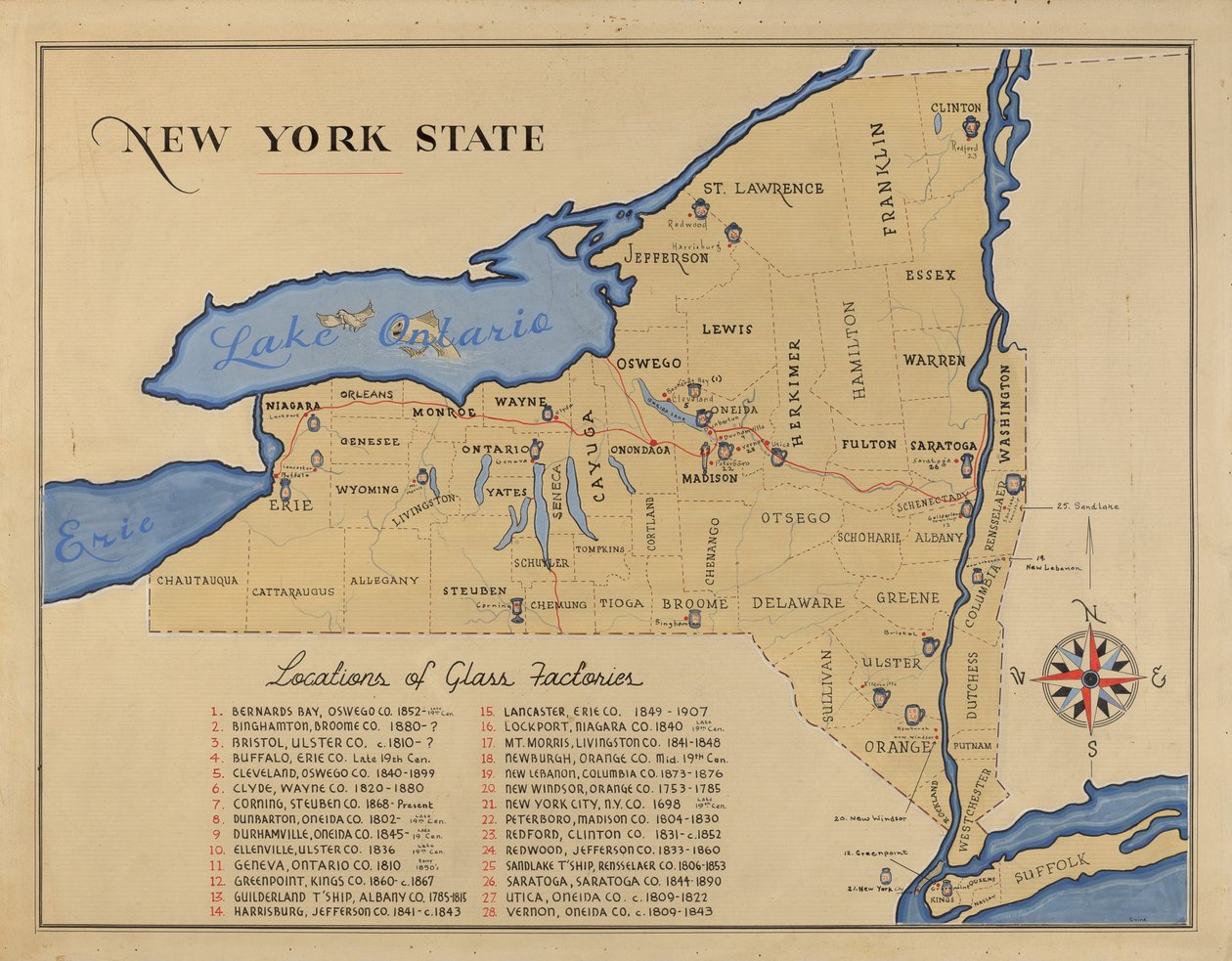 Kart over delstaten New York av American 20th Century