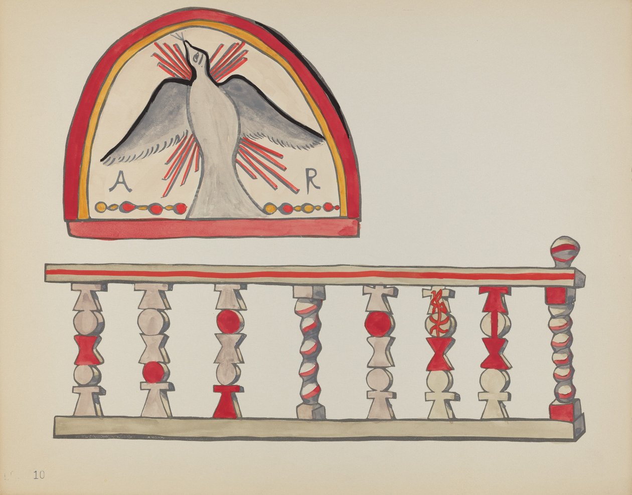 Plate 10: Holy Ghost Lunette & Alter Rail, Chimayo: Fra porteføljen "Spanish Colonial Designs of New Mexico" av American 20th Century