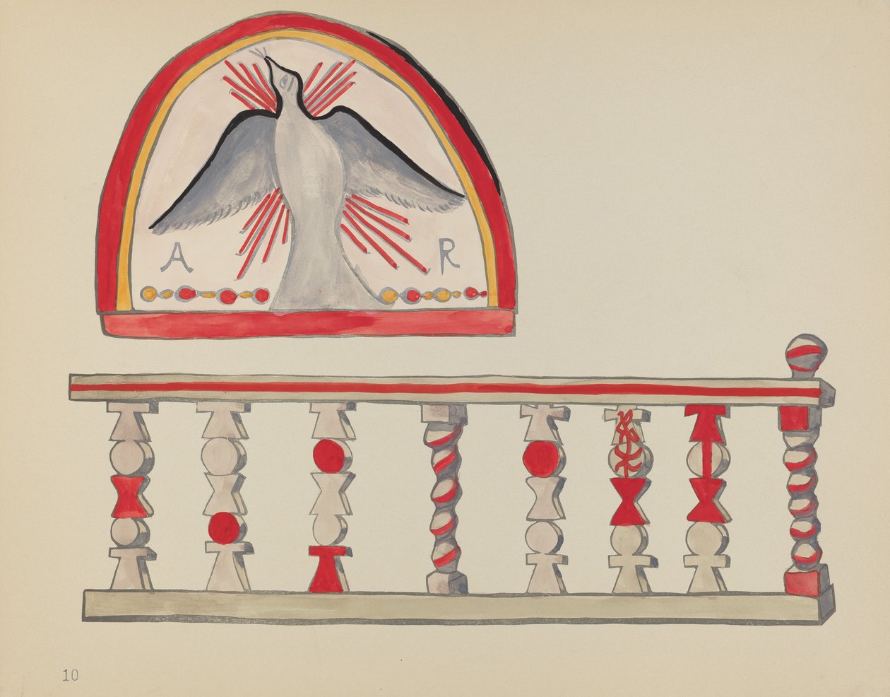 Plate 10: Holy Ghost Lunette: Fra porteføljen "Spanish Colonial Designs of New Mexico" av American 20th Century