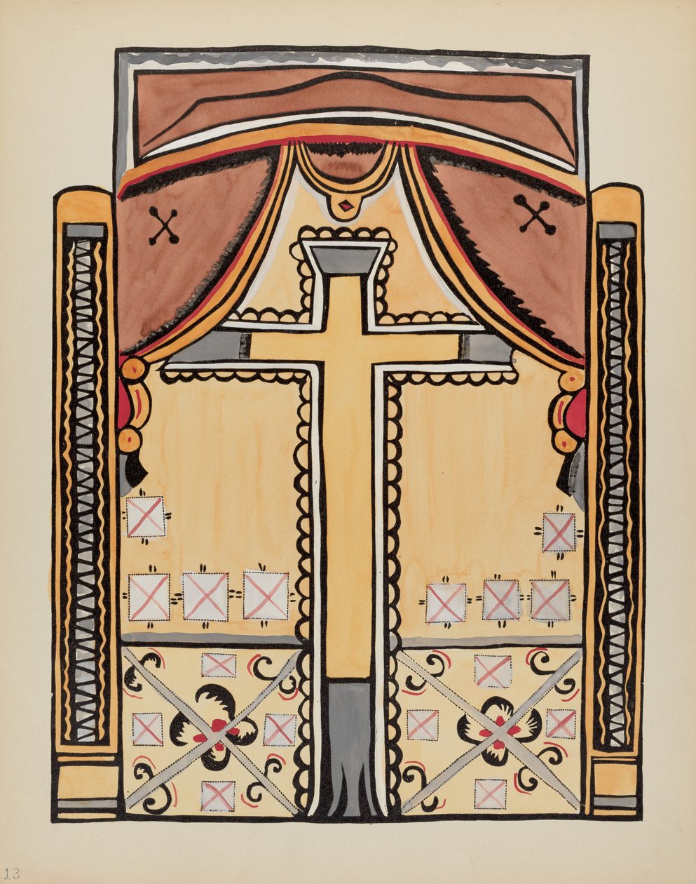 Plate 13: Design med kors: Fra porteføljen "Spanish Colonial Designs of New Mexico" av American 20th Century