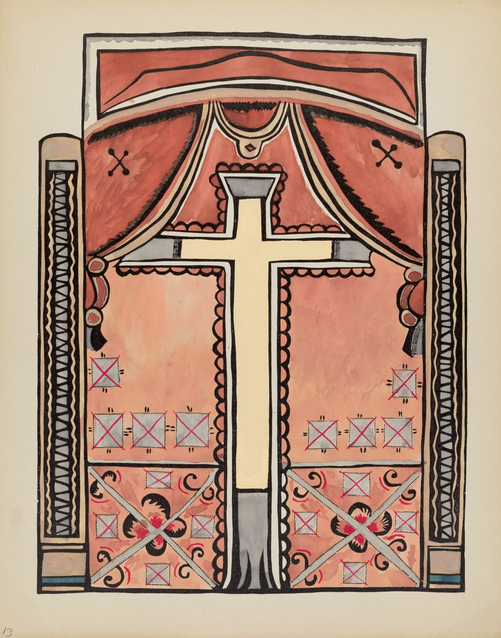 Plate 13: Design med kors: Fra porteføljen "Spanish Colonial Designs of New Mexico" av American 20th Century