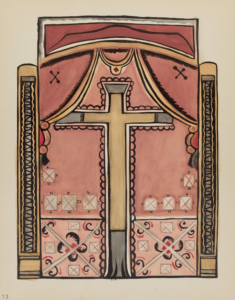 Plate 13: Designs with Cross, Chimayo: Fra porteføljen "Spanish Colonial Designs of New Mexico" av American 20th Century