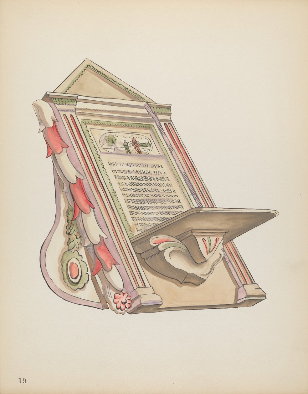Plate 19: Lesestativ, Chimayo: Fra porteføljen "Spanish Colonial Designs of New Mexico" av American 20th Century