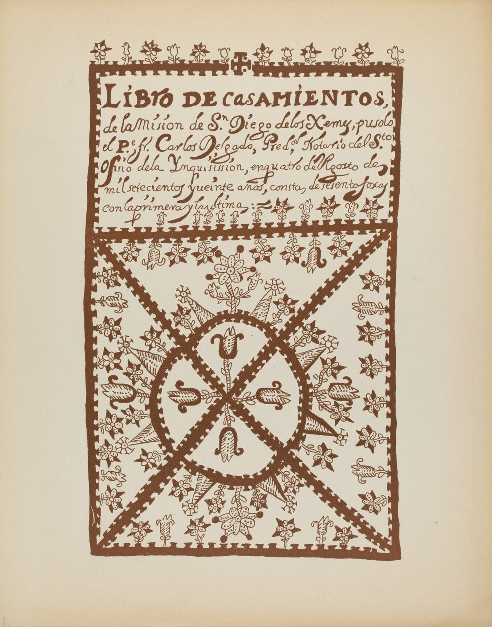 Plate 1: Jemez Book of Marriages: Fra porteføljen "Spanish Colonial Designs of New Mexico" av American 20th Century