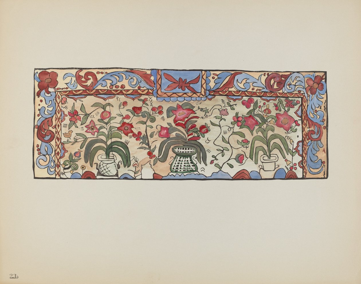 Plate 23: Maleri på Buckskin, Laguna: Fra porteføljen "Spanish Colonial Designs of New Mexico" av American 20th Century