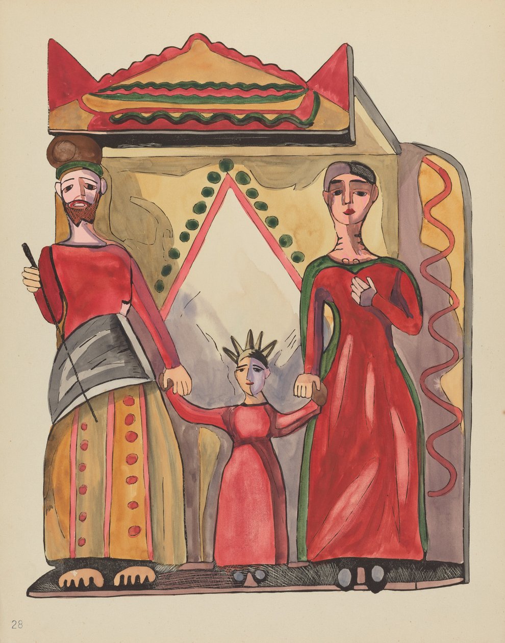 Plate 28: Den hellige familie: Fra porteføljen "Spanish Colonial Designs of New Mexico" av American 20th Century