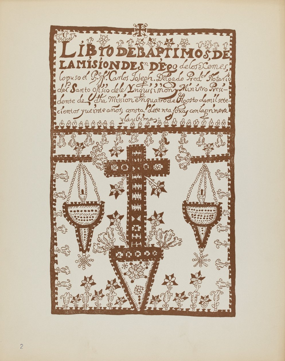 Plate 2: Jemez Book of Baptisms: Fra porteføljen "Spanske kolonialdesign i New Mexico" av American 20th Century