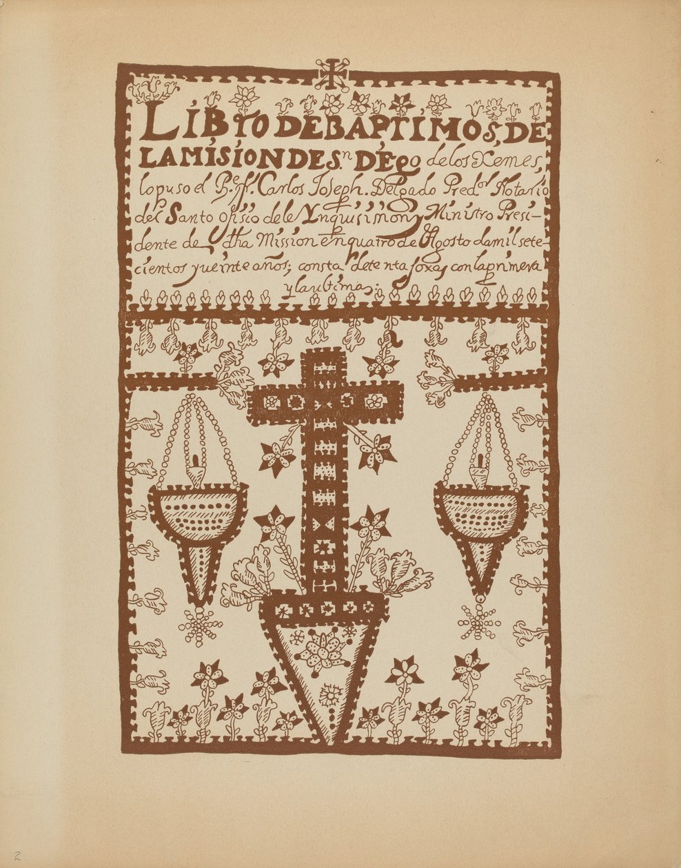 Plate 2: Jemez Book of Baptisms: Fra porteføljen "Spanske kolonialdesign i New Mexico" av American 20th Century