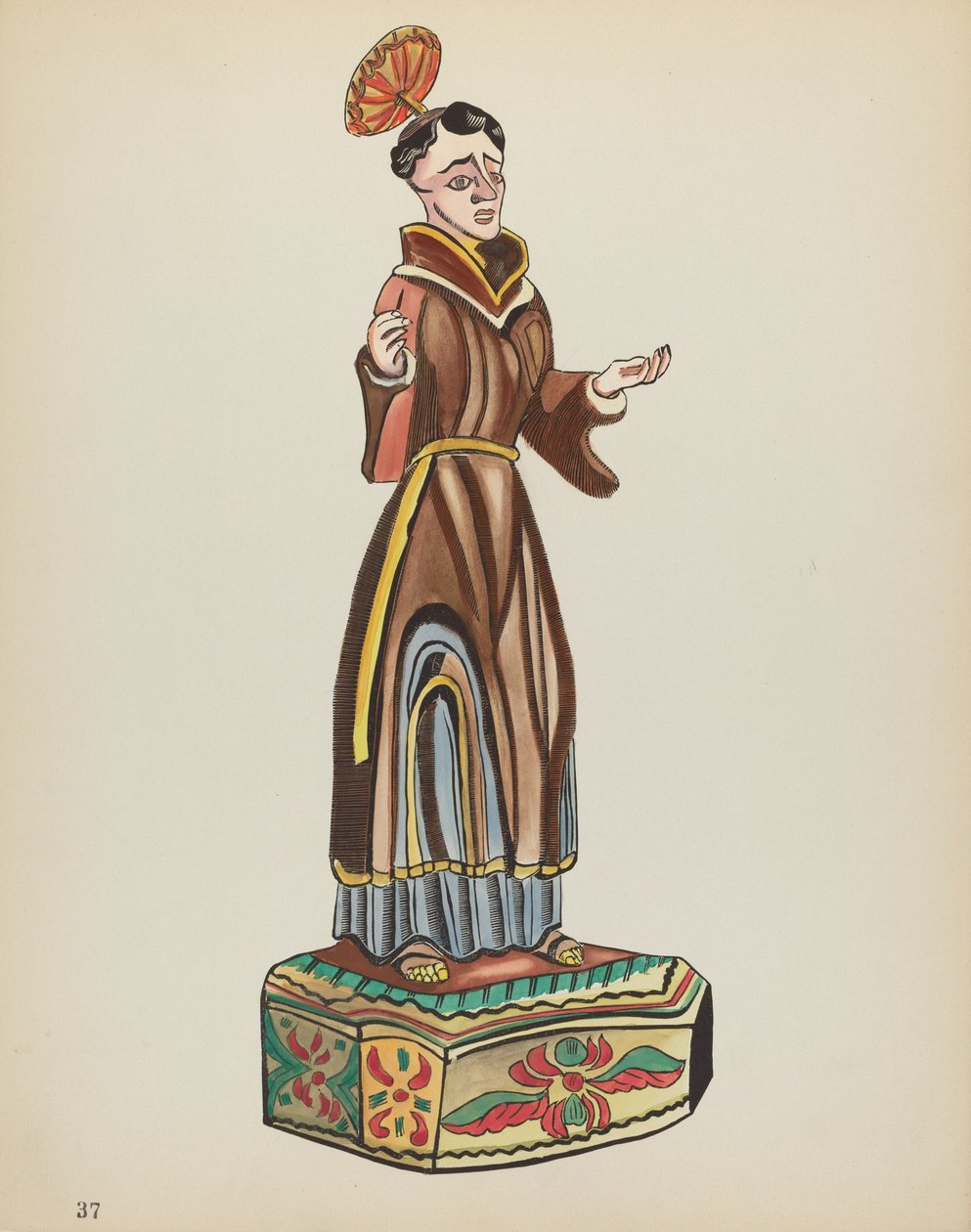 Plate 37: Saint Anthony: Fra porteføljen "Spanish Colonial Designs of New Mexico" av American 20th Century