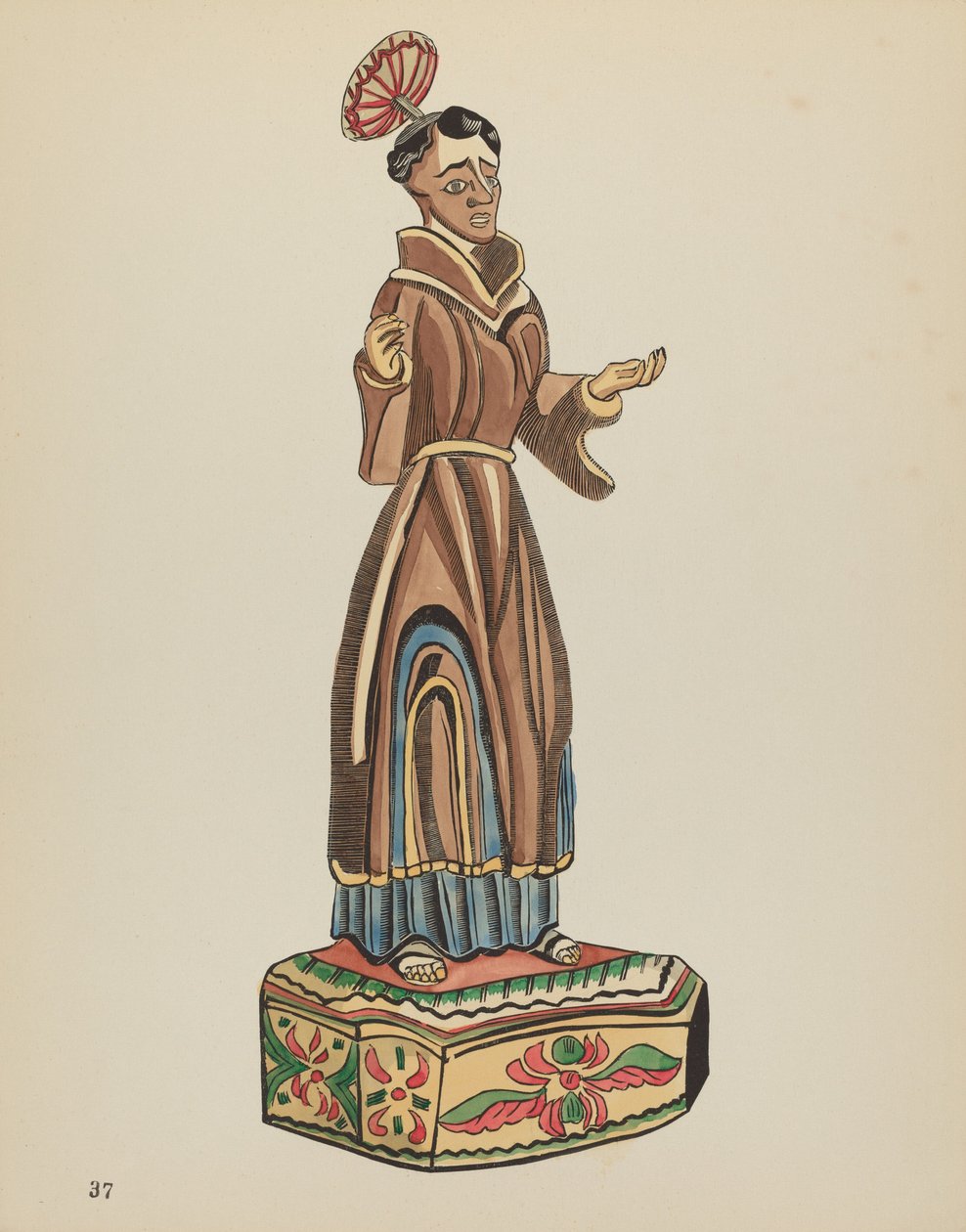 Plate 37: St. Anthony Bulto: Fra porteføljen "Spanish Colonial Designs of New Mexico av American 20th Century
