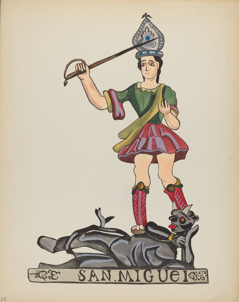 Plate 38: Saint Michael: Fra porteføljen "Spanish Colonial Designs of New Mexico" av American 20th Century