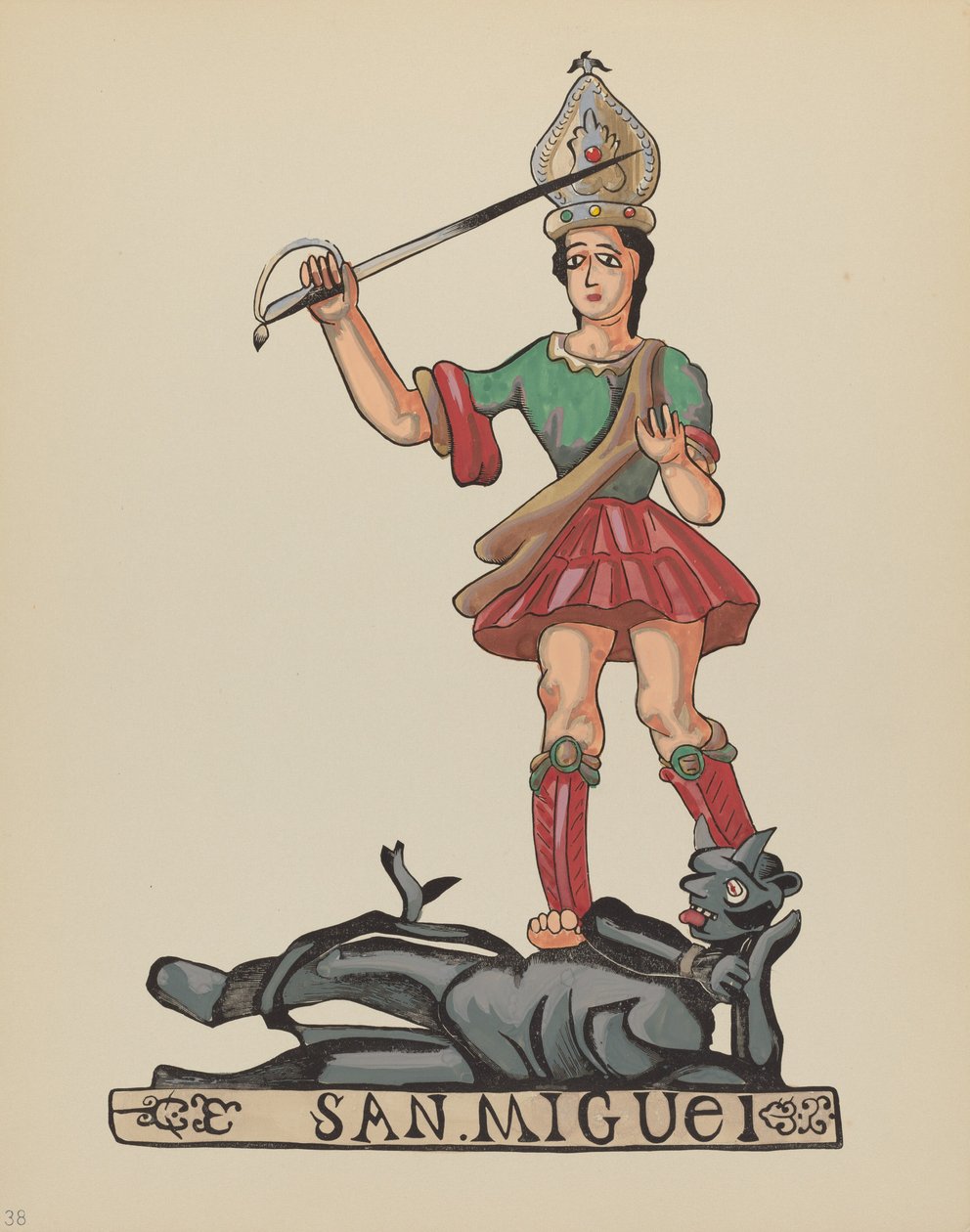 Plate 38: St. Michael: Fra porteføljen "Spanish Colonial Designs of New Mexico av American 20th Century