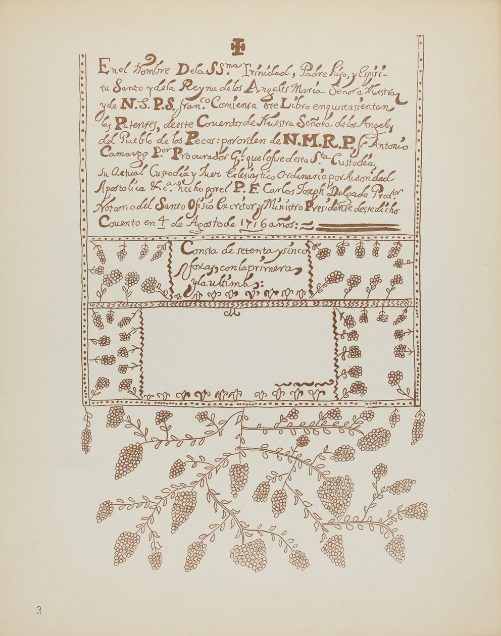 Plate 3: Pecos Book of Visitations: Fra porteføljen "Spanish Colonial Designs of New Mexico" av American 20th Century