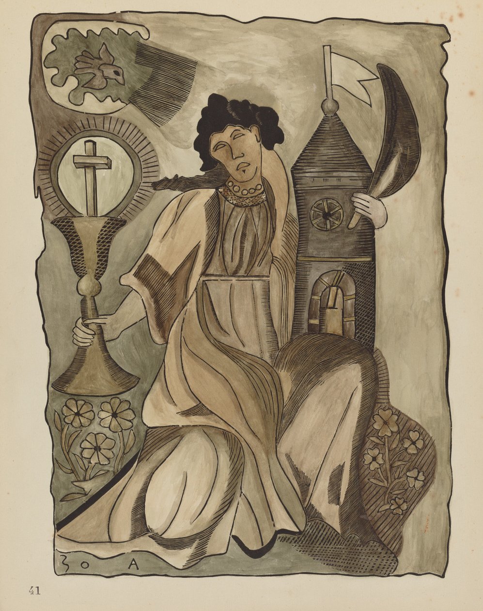 Plate 41: Santa Barbara: Fra porteføljen "Spanish Colonial Designs of New Mexico" av American 20th Century