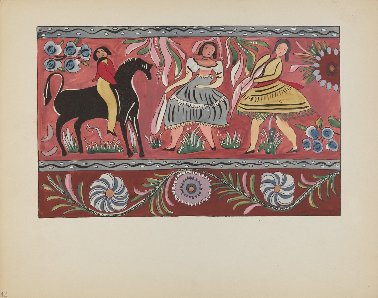 Plate 42: Malt brystdesign: Fra porteføljen "Spanske kolonialdesign i New Mexico" av American 20th Century