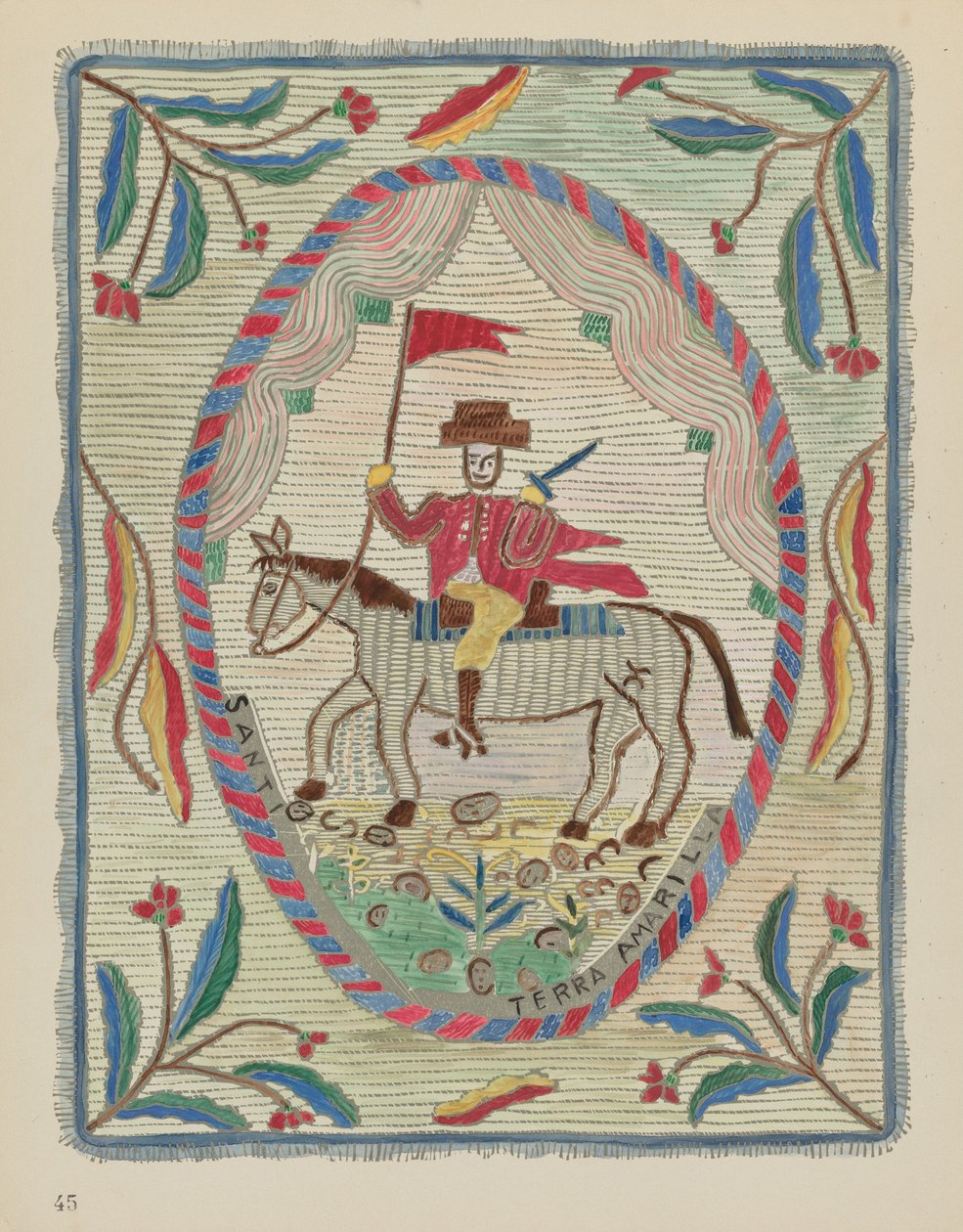 Plate 45: Brodert sengeteppe (St. James): Fra porteføljen "Spanish Colonial Designs of New Mexico" av American 20th Century