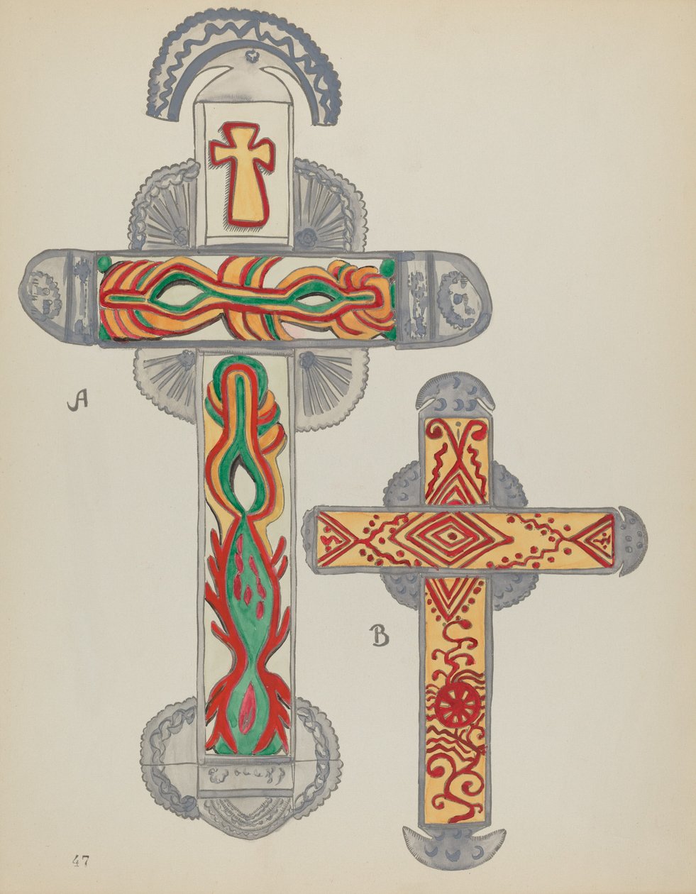Plate 47: Kors av tinn: Fra porteføljen "Spanske kolonialdesign i New Mexico" av American 20th Century