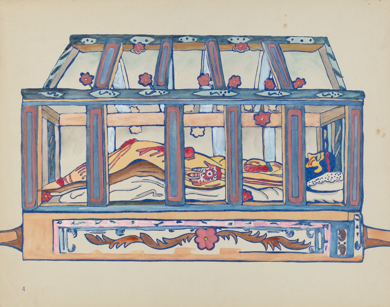 Plate 4: Kristus i graven: Fra porteføljen "Spanish Colonial Designs of New Mexico" av American 20th Century