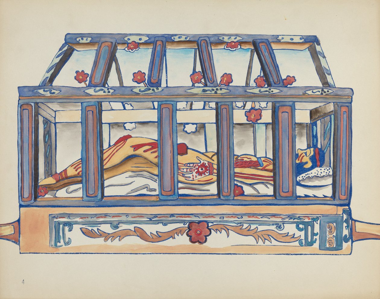 Plate 4: Kristus i graven: Fra porteføljen "Spanish Colonial Designs of New Mexico" av American 20th Century
