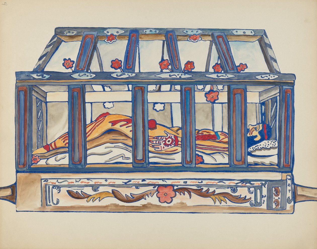 Plate 4: Kristus i graven: Fra porteføljen "Spanish Colonial Designs of New Mexico" av American 20th Century