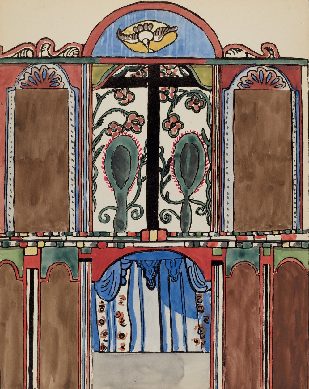 Plate 5: Hovedaltertavle, Santa Cruz: Fra porteføljen "Spanish Colonial Designs of New Mexico" av American 20th Century