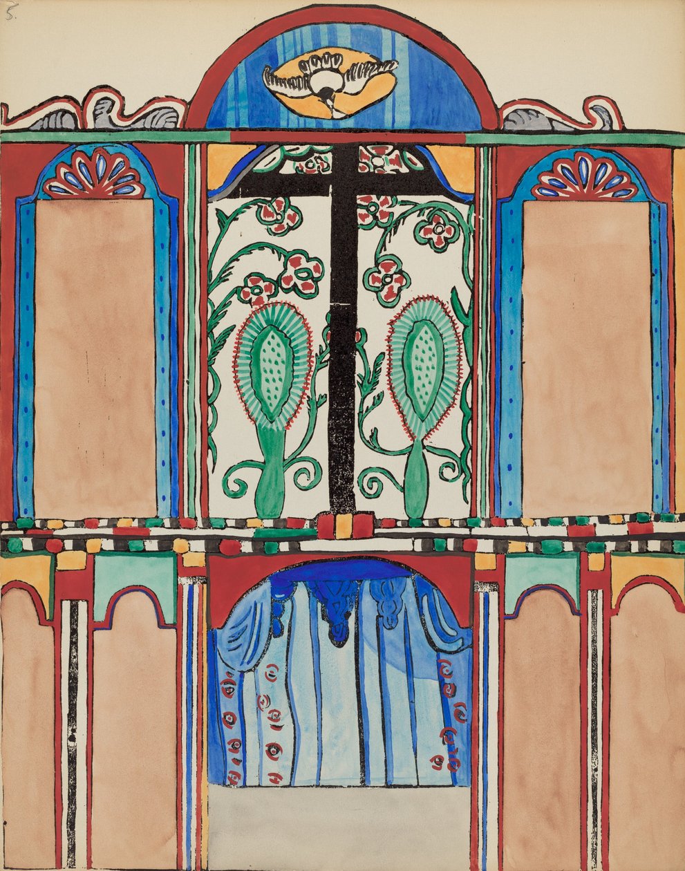 Plate 6: Kapellaltertavle, Santa Cruz: Fra porteføljen "Spanish Colonial Designs of New Mexico" av American 20th Century