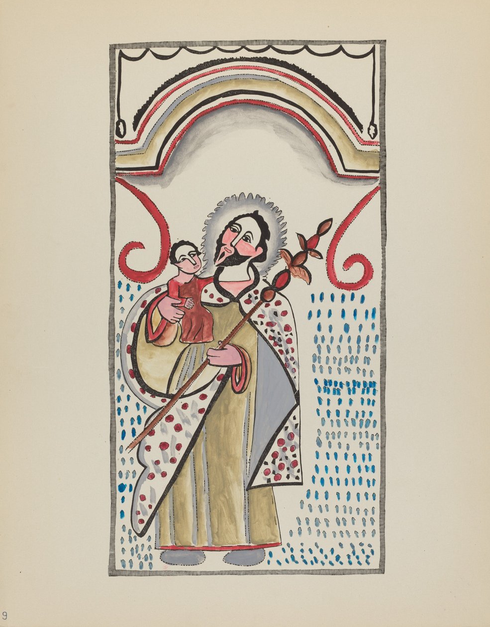 Plate 9: Saint Joseph & Child: Fra porteføljen "Spanish Colonial Designs of New Mexico" av American 20th Century