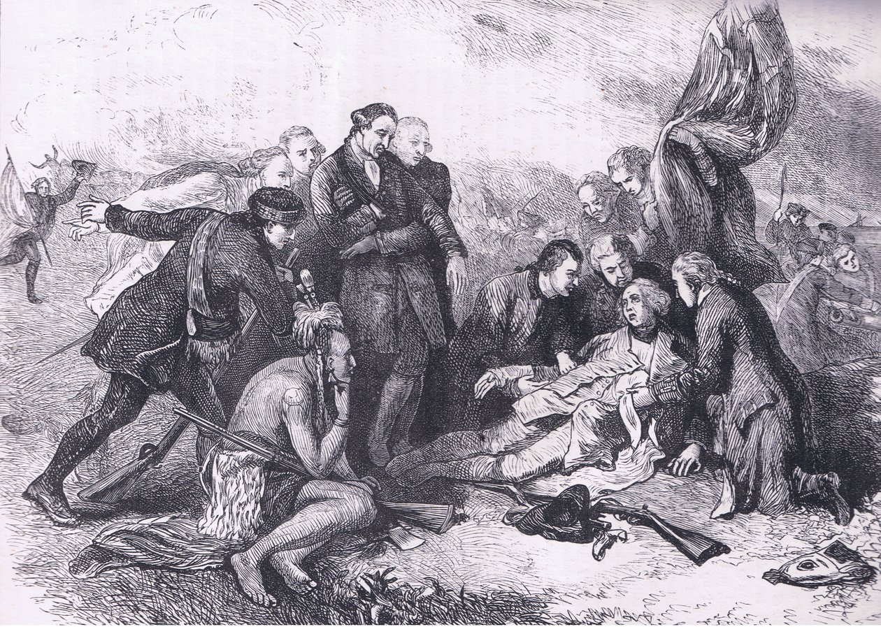 Death of Wolfe, illustrasjon fra Cassells History of the United States utgitt av Cassell, Petter & Galpin, ca. 1900 (litho) av American English school
