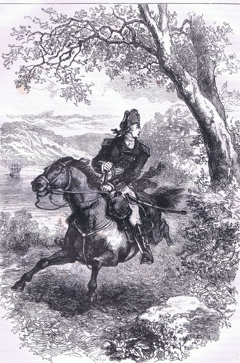 Escape of Benedict Arnold, illustrasjon fra Cassells History of the United States utgitt av Cassell, Petter & Galpin, ca. 1900 (litho) av American English school