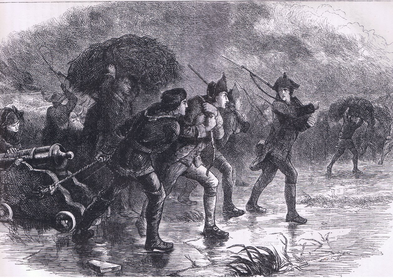 Night Maoeuvres of the Americans at Boston, illustrasjon fra Cassells History of the United States utgitt av Cassell, Petter & Galpin, ca. 1900 (litho) av American English school