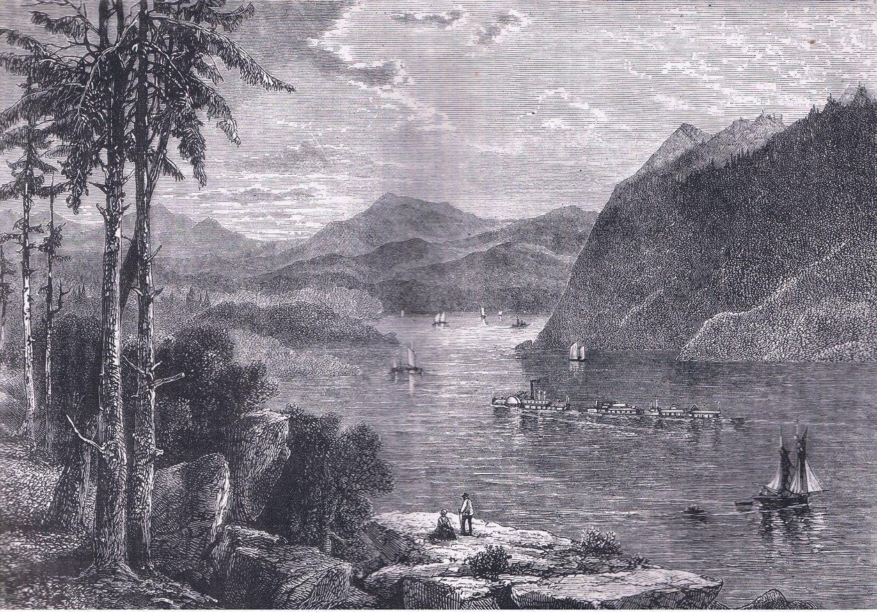 The Hudson Highlands, illustrasjon fra Cassells History of the United States utgitt av Cassell, Petter & Galpin, ca. 1900 (litho) av American English school
