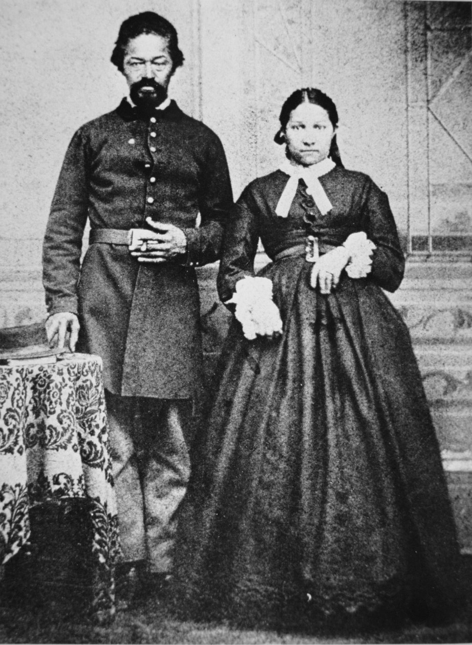 En svart soldat fra unionshæren med sin kone, ca. 1865 (s/hvitt-bilde) av American Photographer