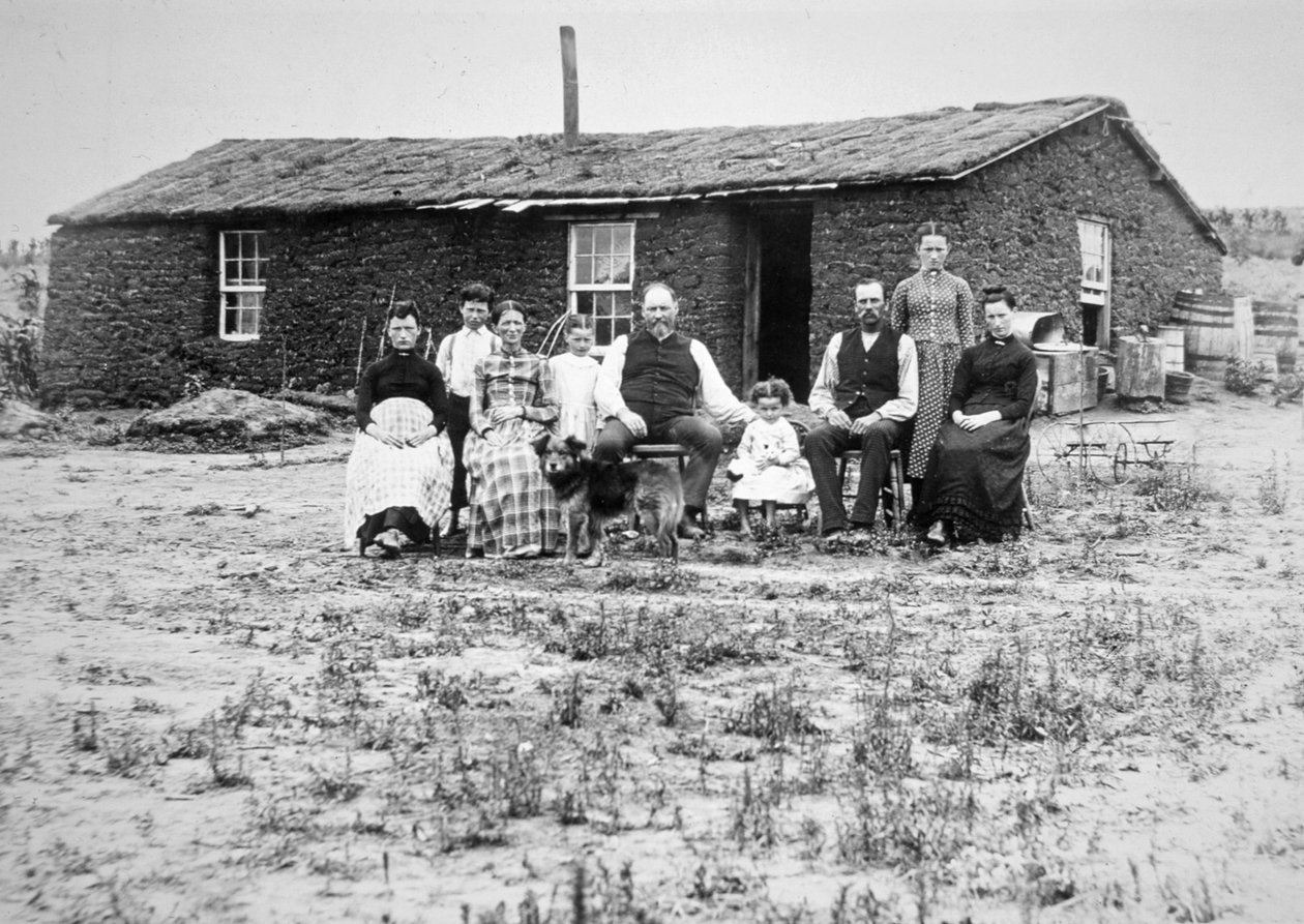 Amerikansk pionerfamilie, ca. 1888 (s/hvitt-bilde) av American Photographer