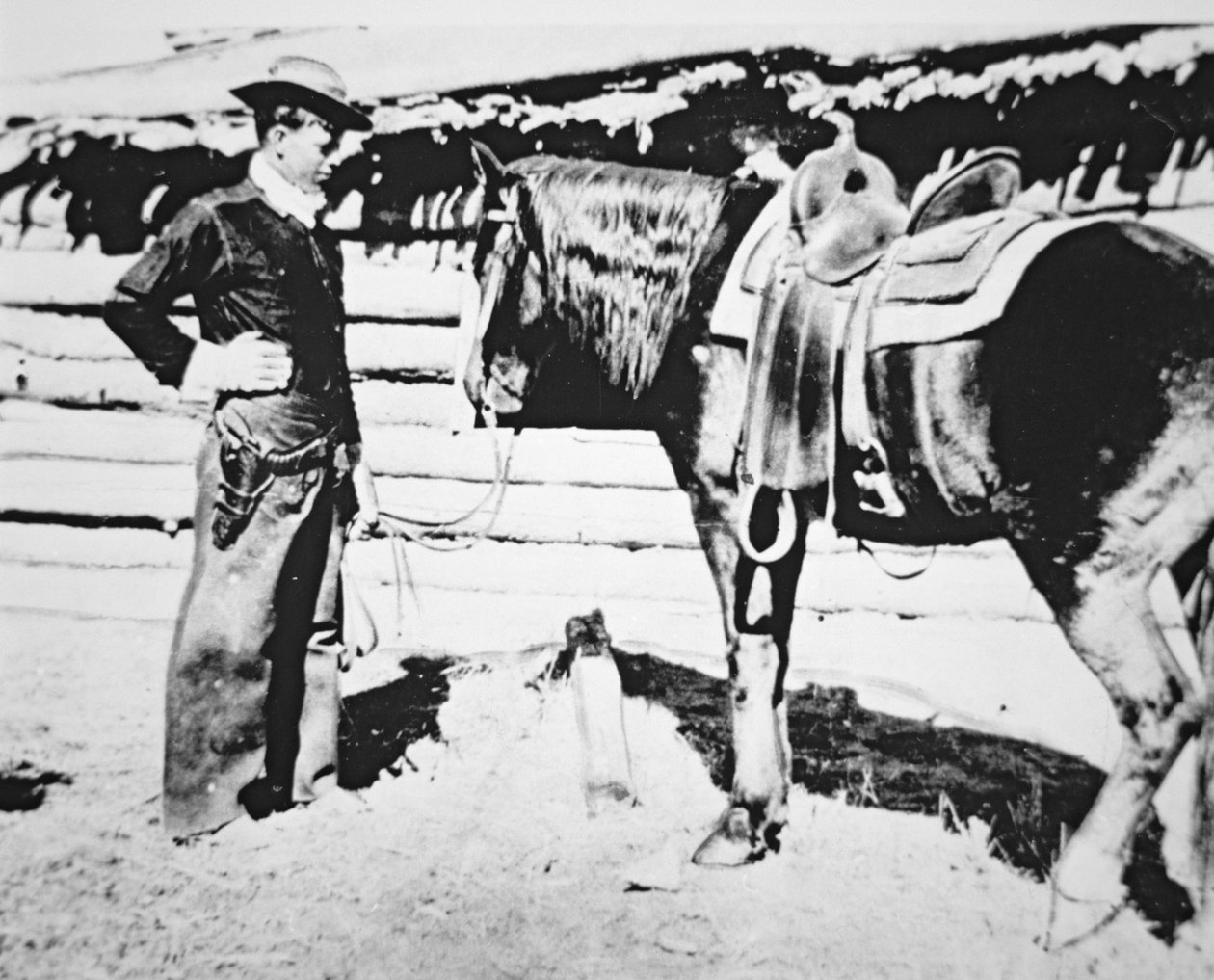 Butch Cassidy (1866-1908/09) med hesten sin (s/hv-bilde) av American Photographer