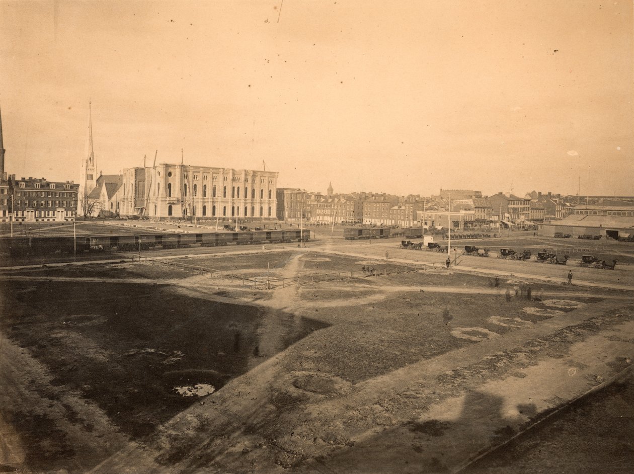 Center Square, stedet for rådhuset, Broad and Market Street, Philadelphia, ca. 1871 (albumtrykk) av American Photographer