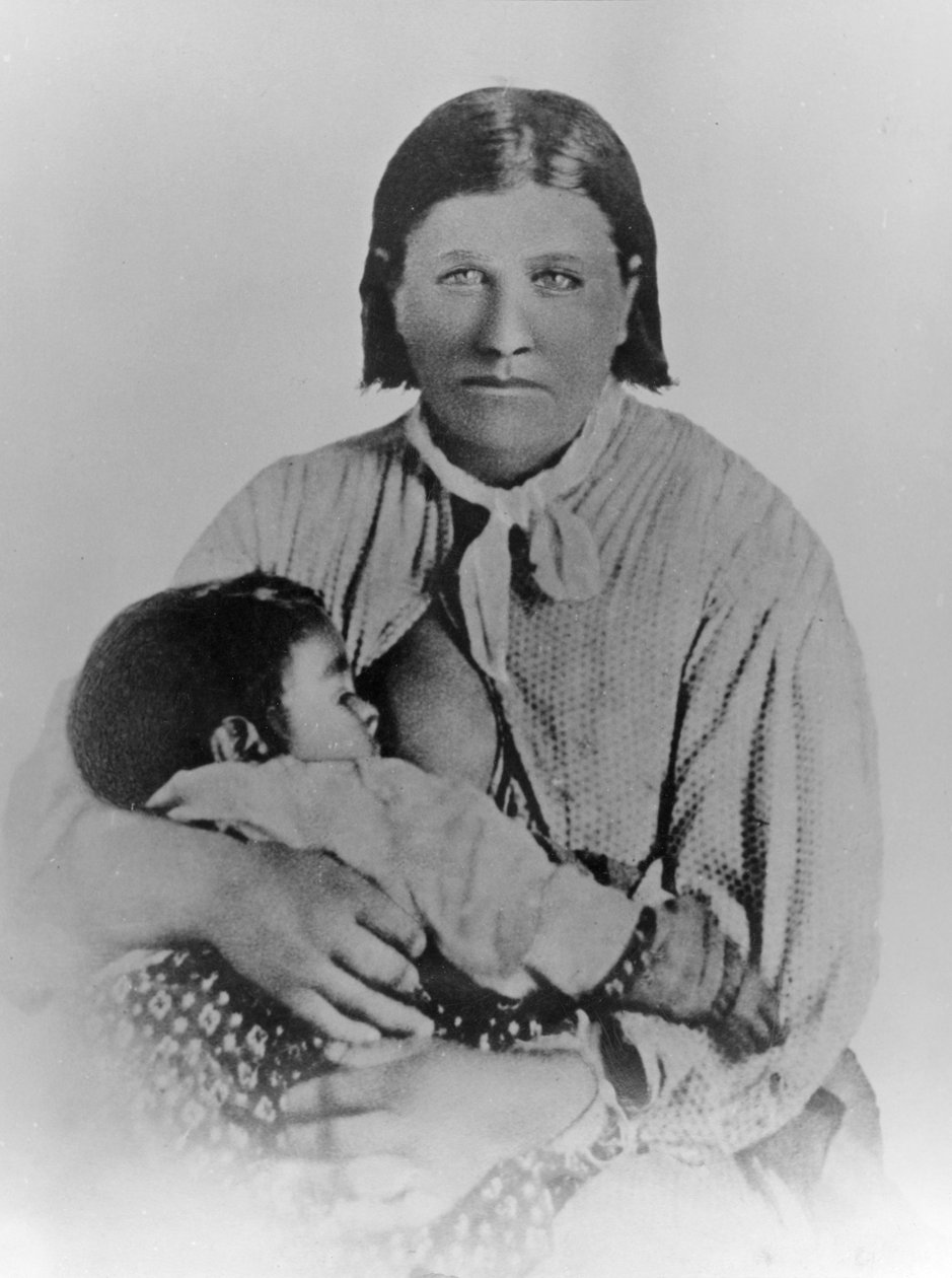 Cynthia Ann Parker med datteren Prari Flower, ca. 1861 (s/hvitt-bilde) av American Photographer