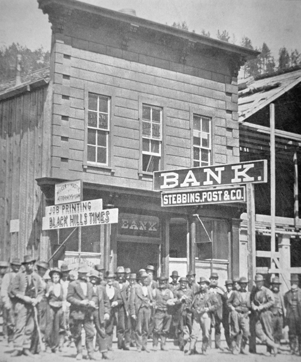 Gold Miners at Deadwood City, South Dakota, ca. 1877 (s/hvitt-bilde) av American Photographer