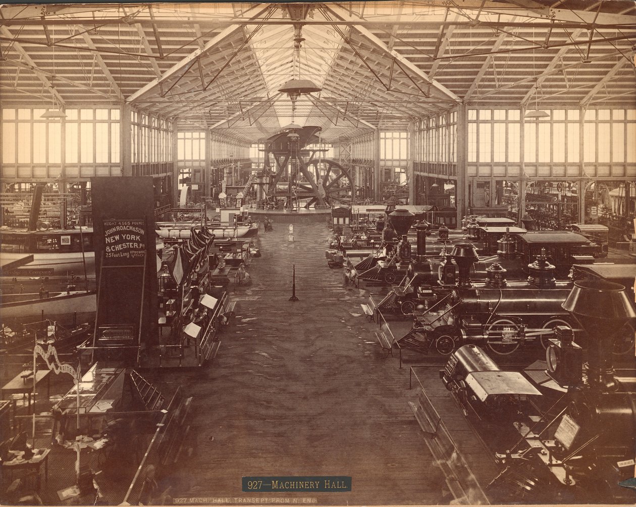 Machinery Hall, fra nordenden, Philadelphia Centennial International Exhibition, 1876 (sølvalbumintrykk) av American Photographer