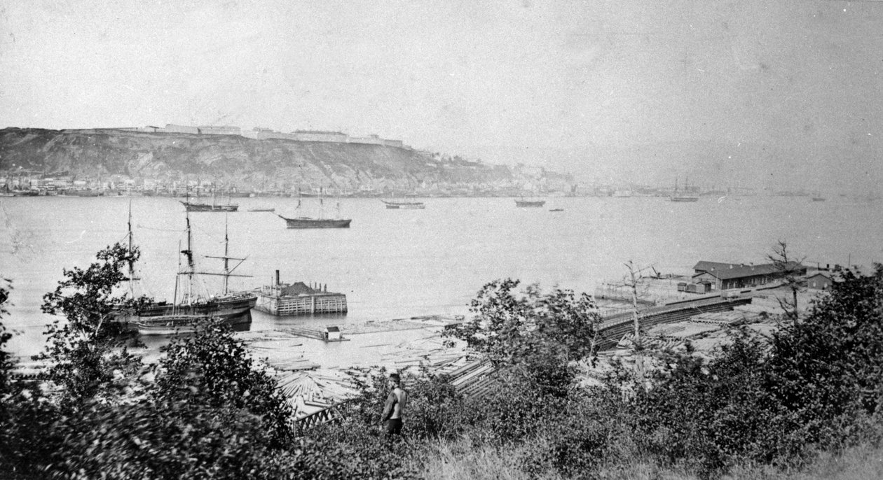Utsikt over Quebec City over havnen, ca. 1880-95 av American Photographer