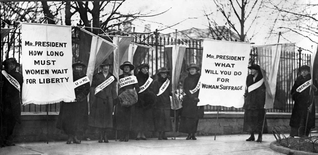 Kvinnelige suffragister som markerer seg foran puben i Det hvite hus, Washington DC. 1917 av American Photographer