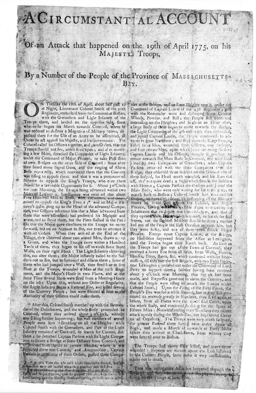 A Circumstantial Account of an Attack..., trykt 1775 (trykk) av American School