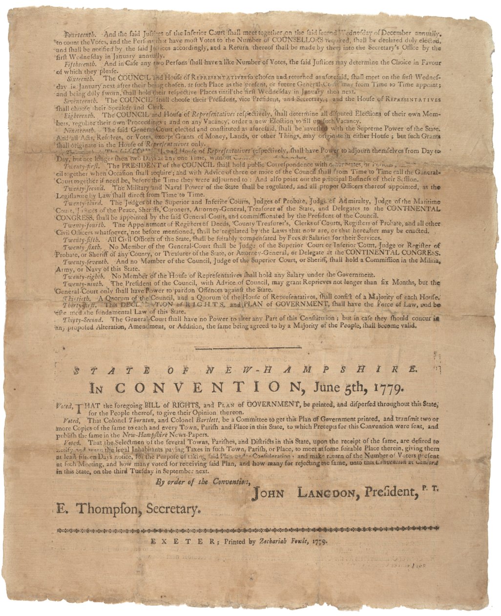 En rettighetserklæring og en bønn fra regjeringen for staten New Hampshire, 1779 av American School