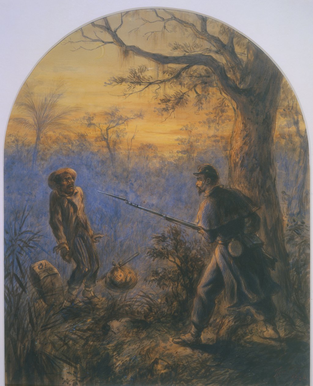 A Fleeing Slave (akvarell på papir) av American School