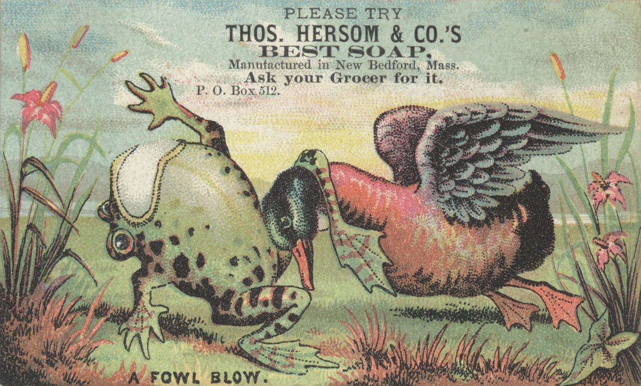 A Fowl Blow, annonse for Thos. Hersom & Cos beste såpe, ca. 1880 av American School