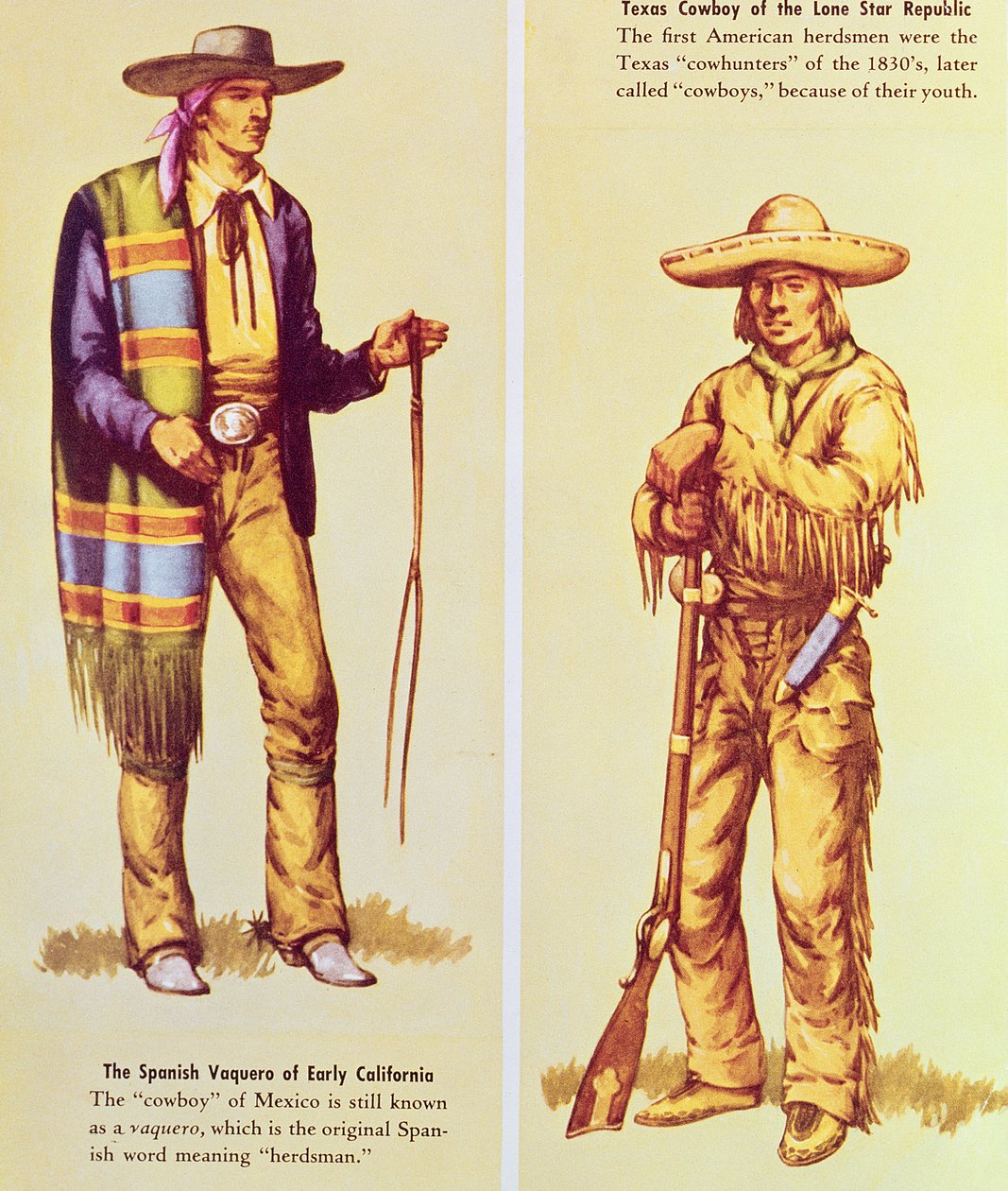 En meksikansk Vaquero og en amerikansk cowboy av American School