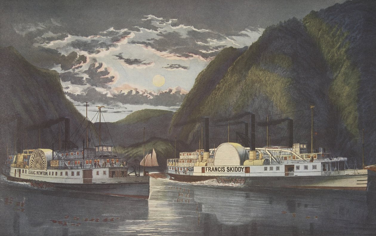 A Night on the Hudson - Through at Daylight , pub. 1864, Currier & Ives av American School