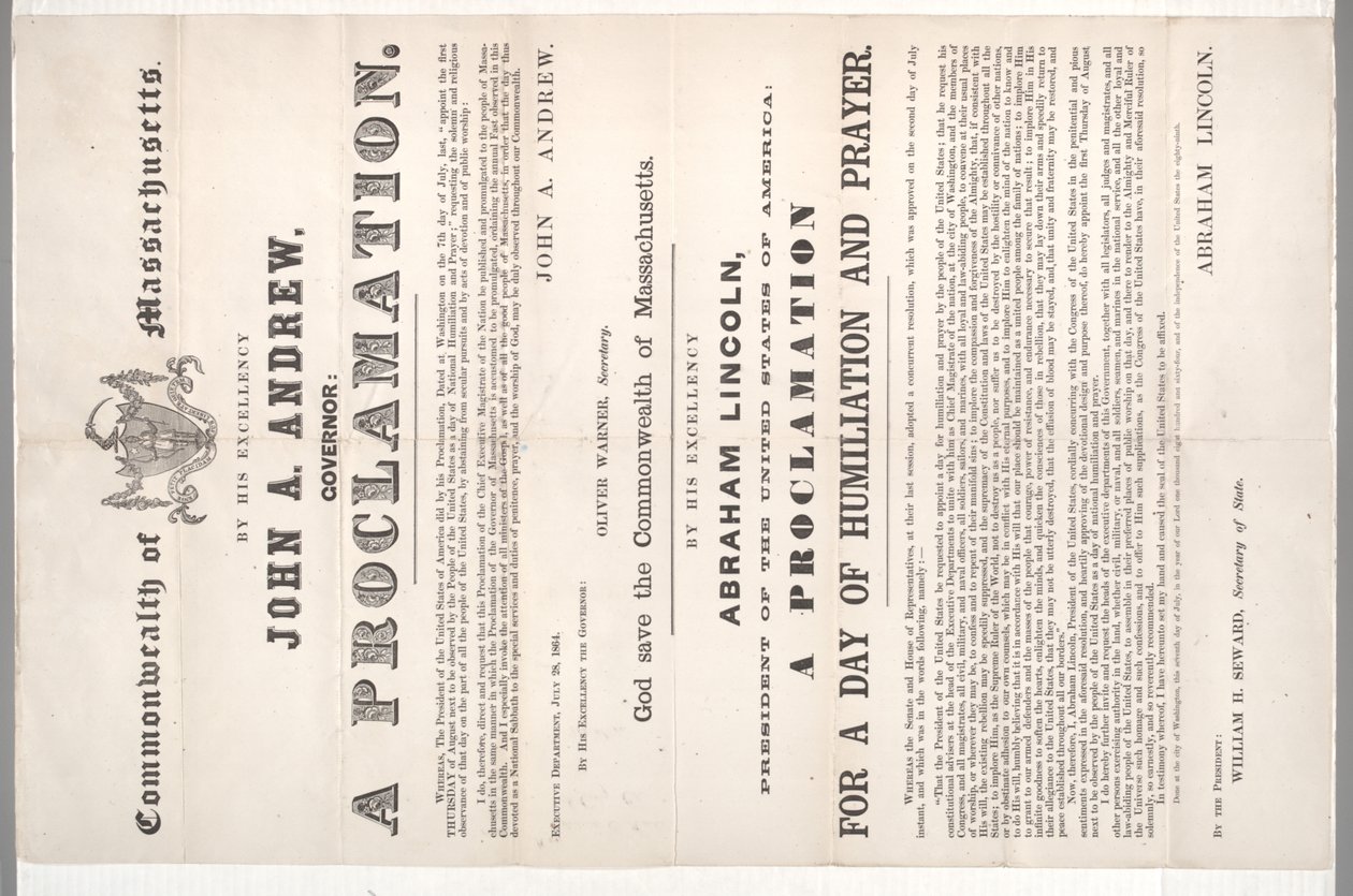 En erklæring om en dag med ydmykelse og bønn, 28. juli 1864 av American School