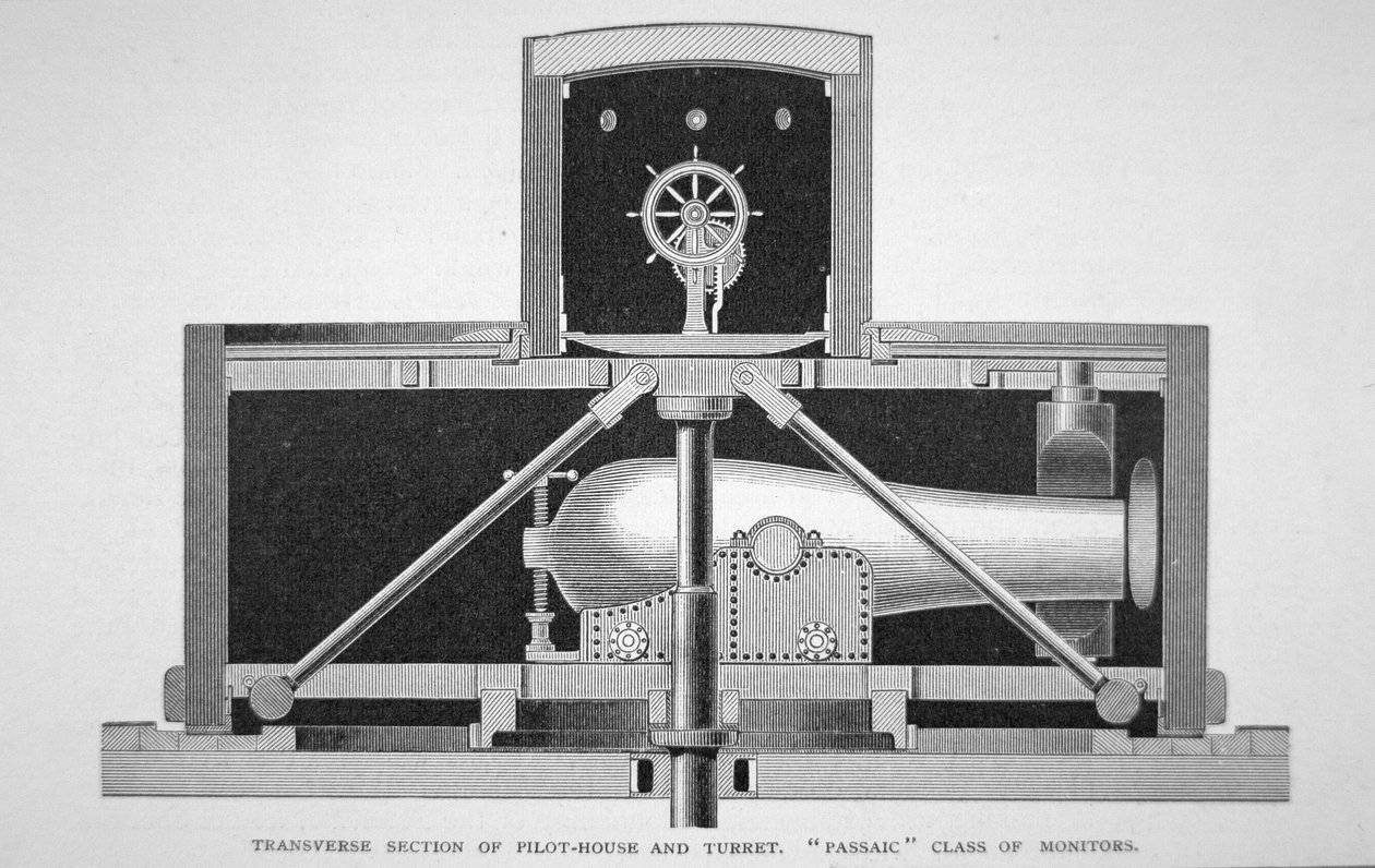 En del av Passaic Class Single-Turret Ironclad Monitor (gravering) av American School
