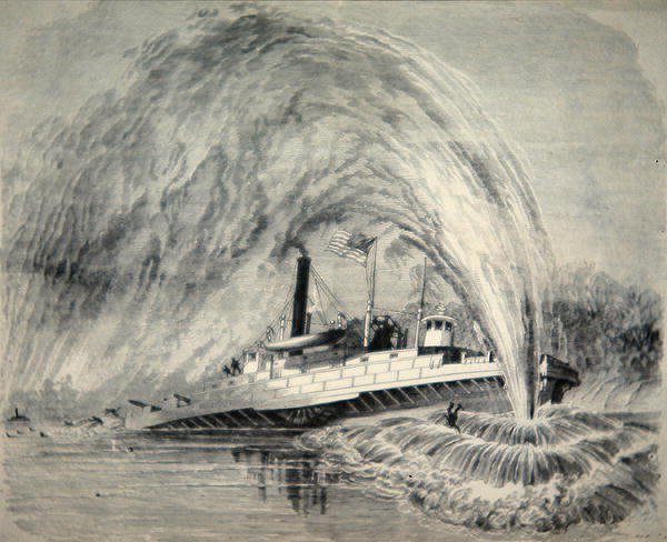 En torpedo eksploderer under Federal Gun-Boat 