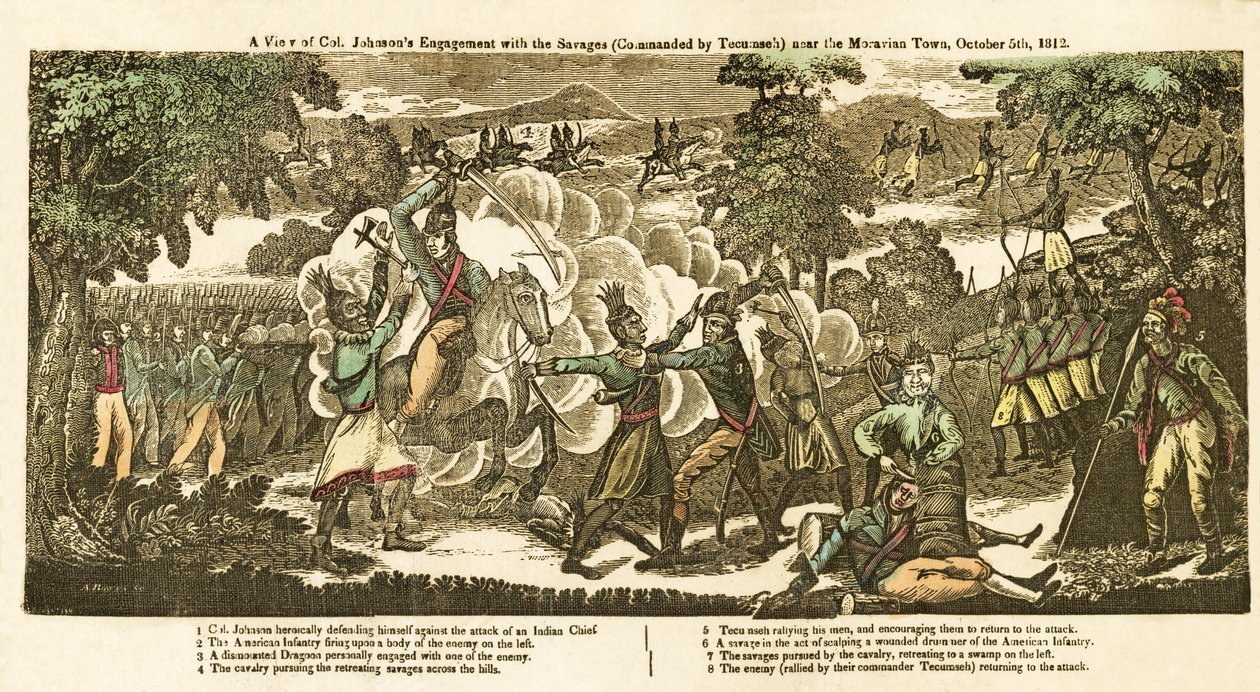 Et syn på oberst Johnsons engasjement med villmennene (befalt av Tecumseh) nær Moravian Town, 5. oktober av American School